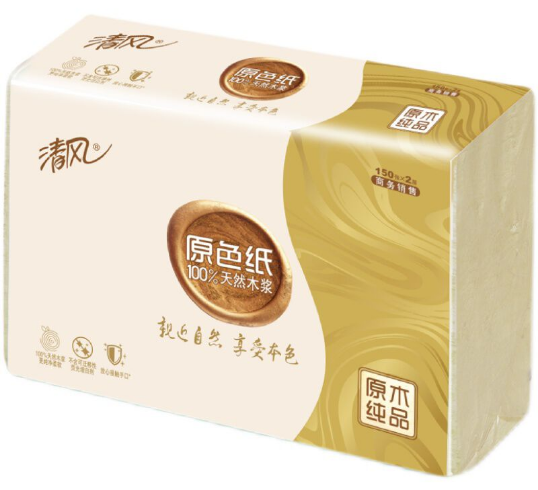 清风原色2层DECO150张擦手纸