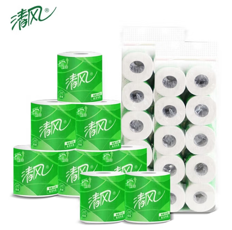 清风3层平纹245段卷筒卫生纸