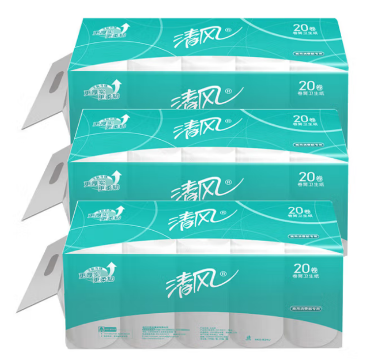 清风3层平纹148段20卷装卷筒卫生纸（无内包）