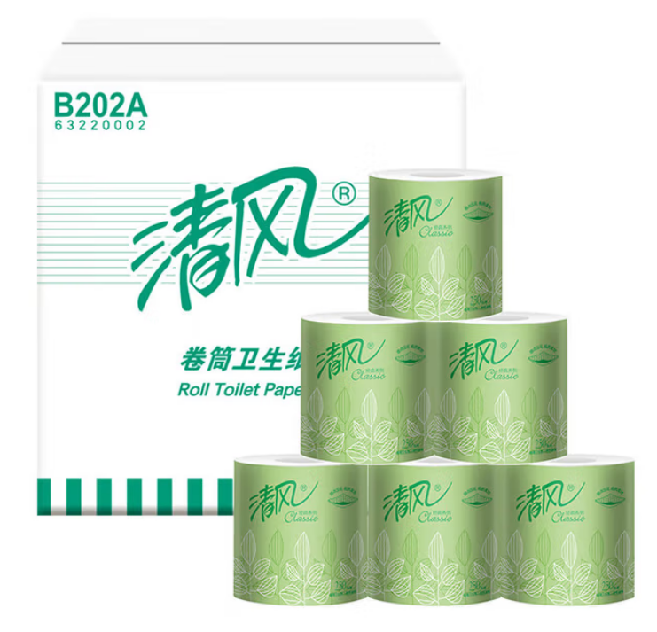 清风2层圆点压花250段卷筒卫生纸