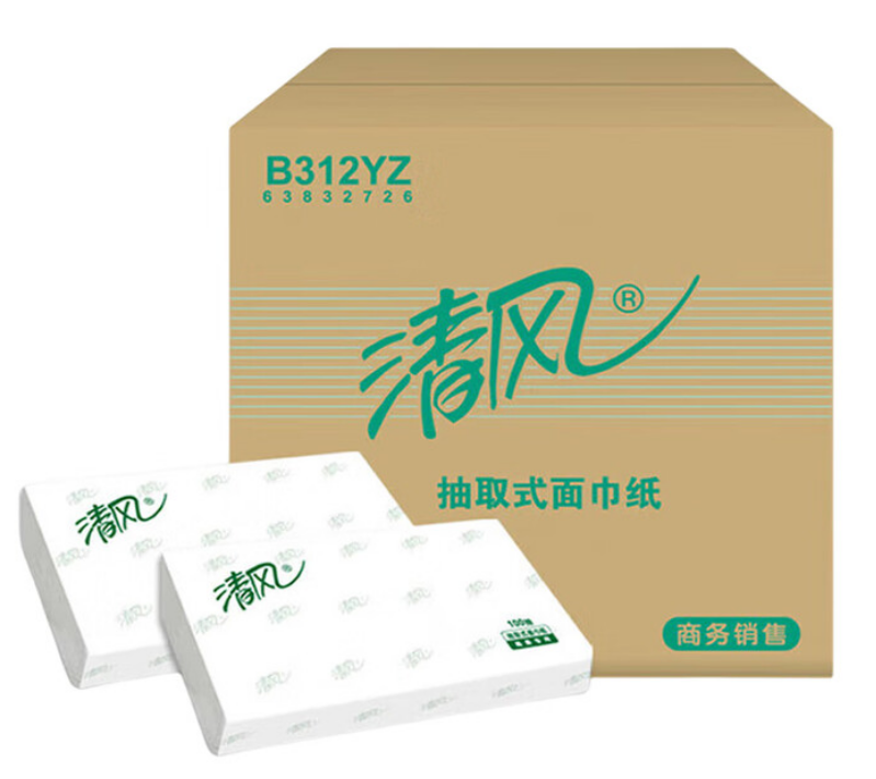 清风2层大规格100抽简装抽取式面巾纸